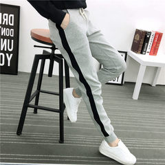 Large size women cotton pants female winter with cashmere loose skinny pants pants female Haren thickening casual pants L weight 100-120 Grey spell black edge [not flannel]
