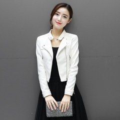 Every day special price, new pink white leather woman short, self-cultivation spring and autumn leather jacket Pu locomotive Korean version small coat S white