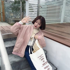 2017 spring and autumn women's new jacket leather loose Korean student Pu all-match source of autumn and winter wind Collect and buy small gifts Pink premium [cotton plus]