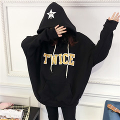 Fat sister autumn jacket 2017 large size women fat mm in the long loose hooded sweater cashmere down 200 pounds Big code 4XL [205-240 Jin] black