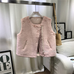2017 new winter fashionable plush suede vest vest loose all-match female biker jacket solid tide F Pink