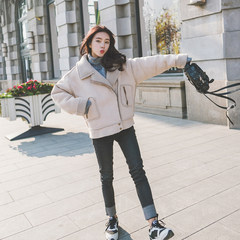Locomotive lamb wool coat short winter female Korean students all-match suede thickened BF loose tooling jacket tide S Beige