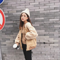 Autumn Korean loose thick warm suede jacket cotton wool lamb baseball uniform padded female students F Apricot