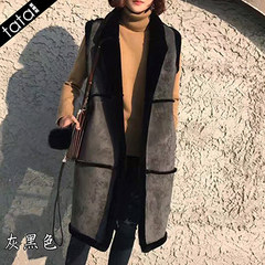 2017 South Korean winter lamb wool vest girls long thick fur vest suede coat. M dark gray