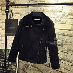 The winter season lamb wool Suede Jacket Womens motorcycle short size slim cashmere padded with thickened 3XL black