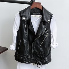 2017 new spring and autumn Korean PU wagon vest short all-match female slim sleeveless Leather Vest Vest Jacket 3XL black