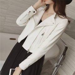A autumn and winter clothing leather female Korean version of the new locomotive small short PU leather coat jacket slim 8307 S white