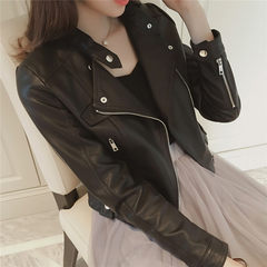 A autumn and winter clothing leather female Korean version of the new locomotive small short PU leather coat jacket slim 8307 S black