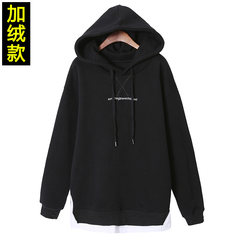 Large size female hoodies jacket autumn fat mm2017 new Korean cashmere hoodie with thick fat sister loose dress Big code L [100-120] Jin Black [Plush money]