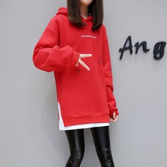 Large size female hoodies jacket autumn fat mm2017 new Korean cashmere hoodie with thick fat sister loose dress Big code L [100-120] Jin Red [regular paragraph]