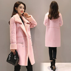 2017 new winter in the long thick warm lamb fur coat suede cotton padded slim female. S 5566 Pink