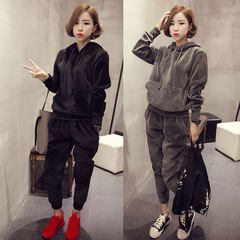 2017 fat mm new large size women two-piece Korean thin reservoir sport sweater pants suit tide M [suggestion 80-90 Jin] Grey [thin section]