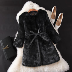 2017 new winter skin rabbit fur coat, the whole season long section of Haining fur a special offer. 3XL Long black