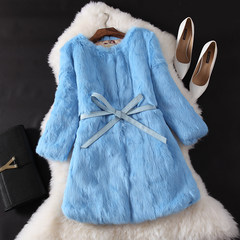 2017 new winter skin rabbit fur coat, the whole season long section of Haining fur a special offer. 3XL Sky blue