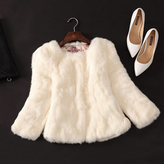 2017 new winter skin rabbit fur coat, the whole season long section of Haining fur a special offer. 3XL Short rice white