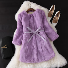 2017 new winter skin rabbit fur coat, the whole season long section of Haining fur a special offer. 3XL Long purple taro