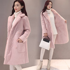 2017 new winter coat with South Korean female lamb cashmere coat in the long section of Korean students thick suede S 1288 Pink