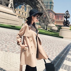 The little girls windbreaker long 2017 new students in Hong Kong in spring and autumn wind suede coat XS short BF all-match XS Seven point sleeve Khaki