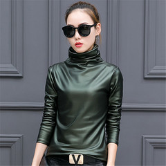 [photographed 55] Europe 9a11c cashmere Turtleneck Shirt and leather female long sleeved shirt shirt T-shirt small 3XL green