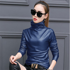 [photographed 55] Europe 9a11c cashmere Turtleneck Shirt and leather female long sleeved shirt shirt T-shirt small 3XL blue