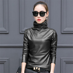 [photographed 55] Europe 9a11c cashmere Turtleneck Shirt and leather female long sleeved shirt shirt T-shirt small 3XL black