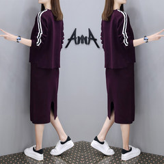 Fat sister fall large size women knit sweater skirt plump mm two suit Tibet western style meat by age 2XL recommends 125-150 Jin Purple suit