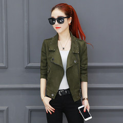 Suede coat female short spring and autumn autumn winter 2017 new Korean fashion all-match little wool S Army Green Suede