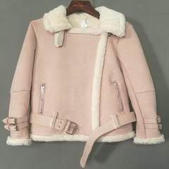 Winter suede coat female rabbit locomotive short fur Lapel velvet jacket with thickened Korean tide Large code L Pink