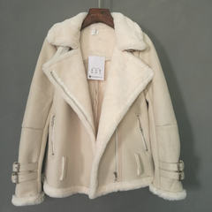 Winter suede coat female rabbit locomotive short fur Lapel velvet jacket with thickened Korean tide S Apricot