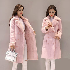 Women's new Korean girls long fur coat plush suede velvet warm winter coat with the tide S Pink