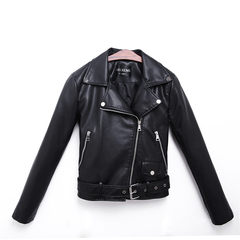 The spring and autumn Lim Yoona star with a female student Korean Motorcycle Leather Slim Slim short jacket jacket High quality spot shot immediately black