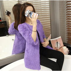 2017 autumn and winter in Haining the whole rabbit fur leather sleeve seven Korean women a special offer in the long coat Large code L Dark purple
