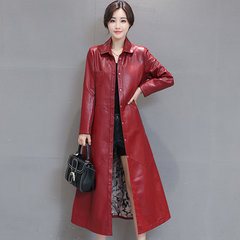 Every day special offer of Haining sheep leather, long coat and slim leather windbreaker Korean new locomotive 3XL gules