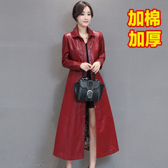 Every day special offer of Haining sheep leather, long coat and slim leather windbreaker Korean new locomotive 3XL Red cotton