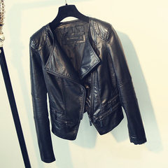 In the autumn of 2017 New Europe Slim small coat washed leather and Korean PU lady short motorcycle leather female S black
