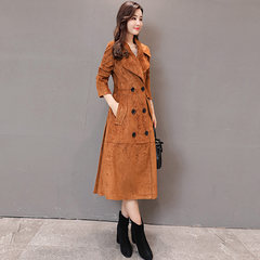 2017 spring new Korean women fall in the long coat knee Luo Zijun with suede jacket tide 3XL Caramel color