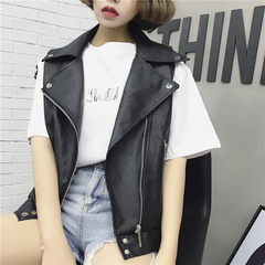 Autumn dress Korean retro sleeveless short personality motorcycle jacket loose Fur Vest Jacket casual Pu F black