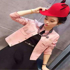 Spring and autumn in Europe stand 2017 new spring lady all-match leisure short thin suede jacket jacket tide More goods than three Pink