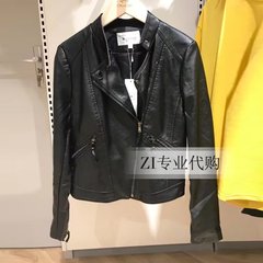 La Natsu Bell 7m70008282 2017 autumn new leather jacket short thin female Biker Jacket S (5 days delivery) black