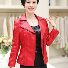 Middle aged woman fur coat short jacket, spring and autumn 30-40-50 years old, middle-aged and old woman dress autumn outfit XL (for 90-110 Jin) New red