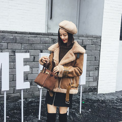 Suede lamb wool coat female short padded winter fur cashmere suede jacket with thickened Motorcycle Jacket Collection Plus shopping cart system priority delivery Khaki