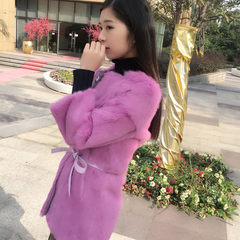 Haining new winter season the whole rabbit fur coat skin in the long fur with slim lady clearance XL nine point sleeve feeding wool suction device Pale purple, long full leather