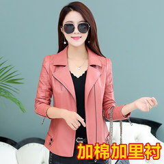 2017 new winter Haining leather female short slim slim Korean sheepskin jacket jacket locomotive 3XL Pink cotton