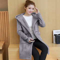 Autumn and winter with thick cashmere Parka imitation suede lamb in the long slim slim female coat 3XL gray