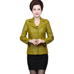 The middle-aged ladies leather coat short PU leather jacket elderly women aged 30-40-50 in the autumn loaded mother dress Large code XL Mango Green