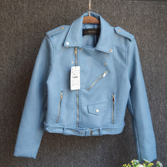 Every day special offer high-end fashion leather texture of female short PU leather jacket for autumn and winter S Sky blue (single)