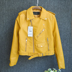 Every day special offer high-end fashion leather texture of female short PU leather jacket for autumn and winter S Yellow (single)