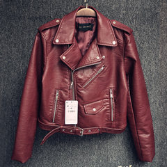 Every day special offer high-end fashion leather texture of female short PU leather jacket for autumn and winter S Wine red (single)
