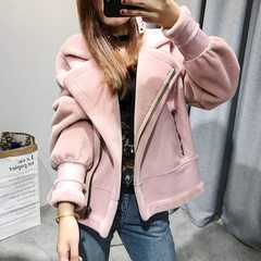 2017 new Haining wool fur coat fur coat lady motorcycle jacket slim cashmere special offer XS Pink