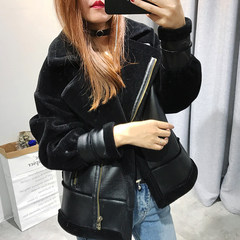 2017 new Haining wool fur coat fur coat lady motorcycle jacket slim cashmere special offer XS black